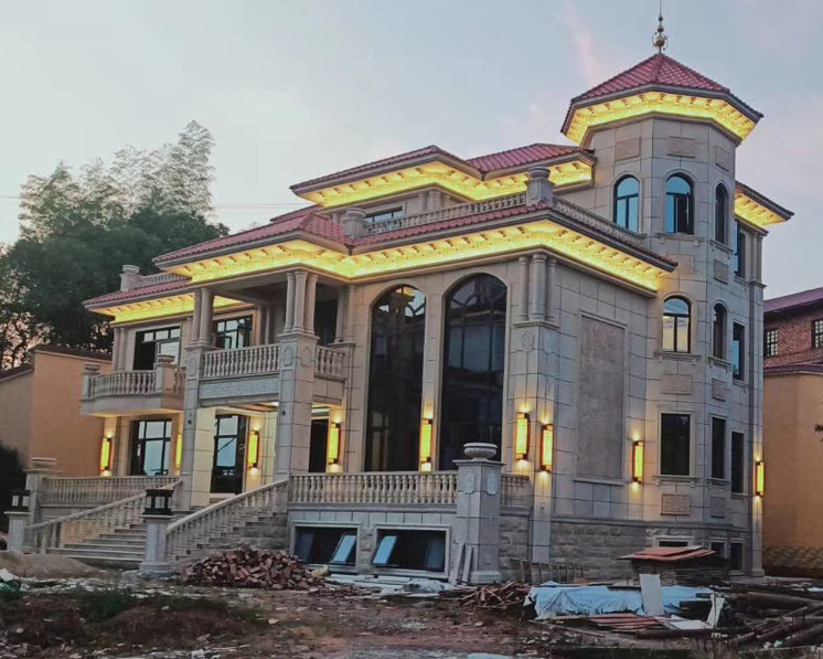 攸縣劉總?cè)龑訋У叵率覛W式豪華別墅施工實(shí)建案例圖欣賞