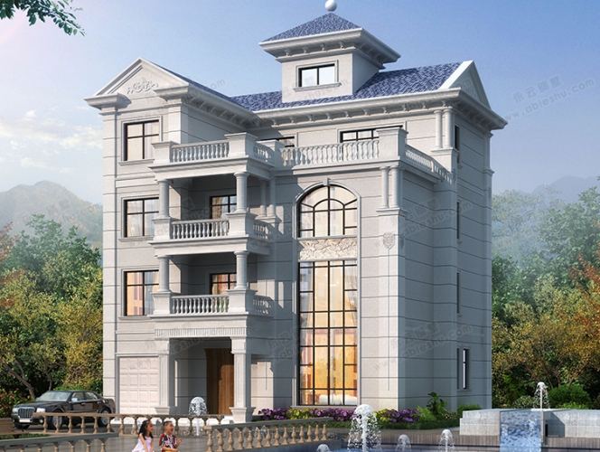 永云別墅AT2881新款歐式風格帶大氣圓弧樓梯四層別墅圖紙13.4X13m